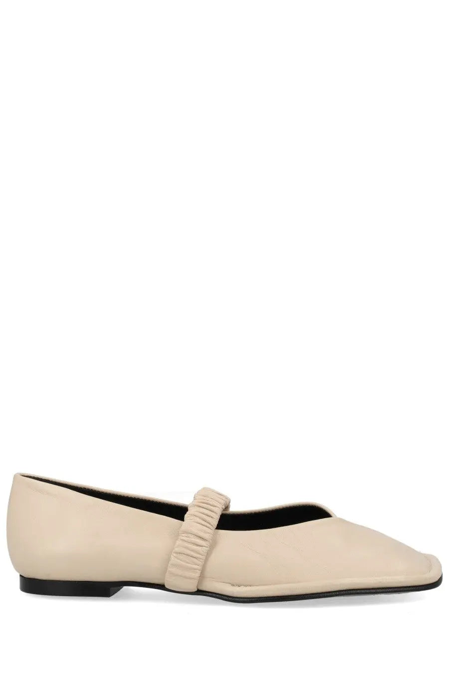 Alohas women’s ballerina Lautan white cream-colored flat shoe with ruched strap across the instep