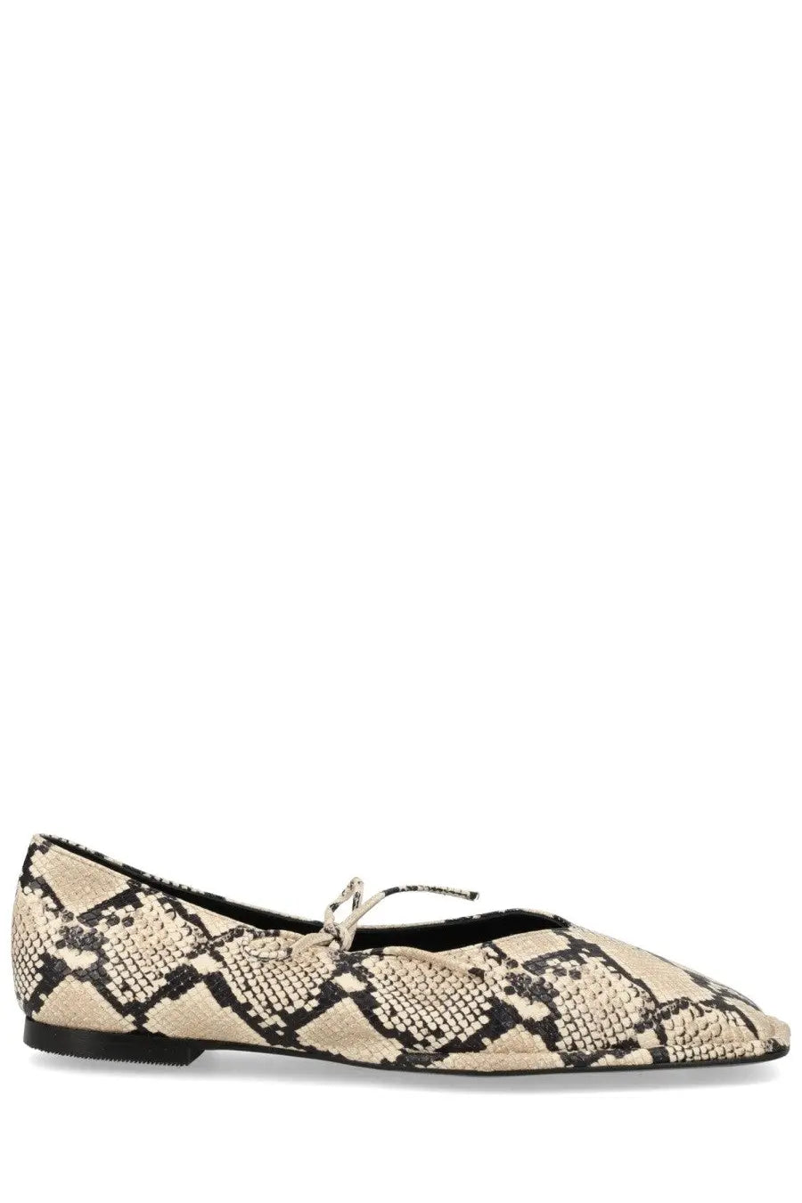 Alohas women’s ballerina sway indo pattern beige and black snake print flat shoe with a delicate bow at the toe