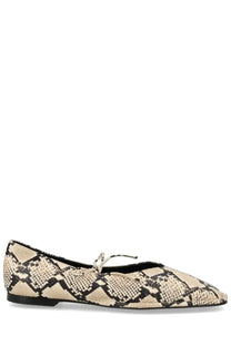 Alohas women’s ballerina sway indo pattern beige and black snake print flat shoe with a delicate bow at the toe