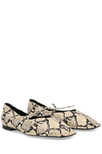 Alohas women’s ballerina sway indo pattern beige and black snake-print flat shoes with a delicate bow at the front