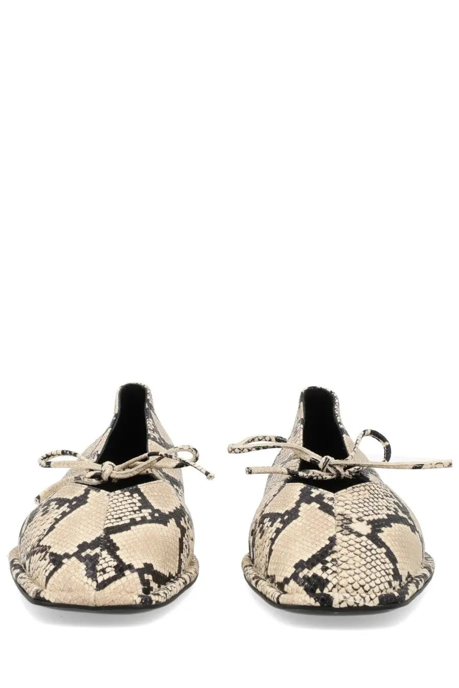 Beige and black snake-print flat ballerina shoes with tied laces from alohas womens sway indo pattern collection