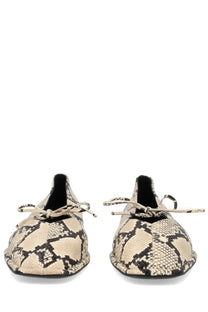 Beige and black snake-print flat ballerina shoes with tied laces from alohas womens sway indo pattern collection