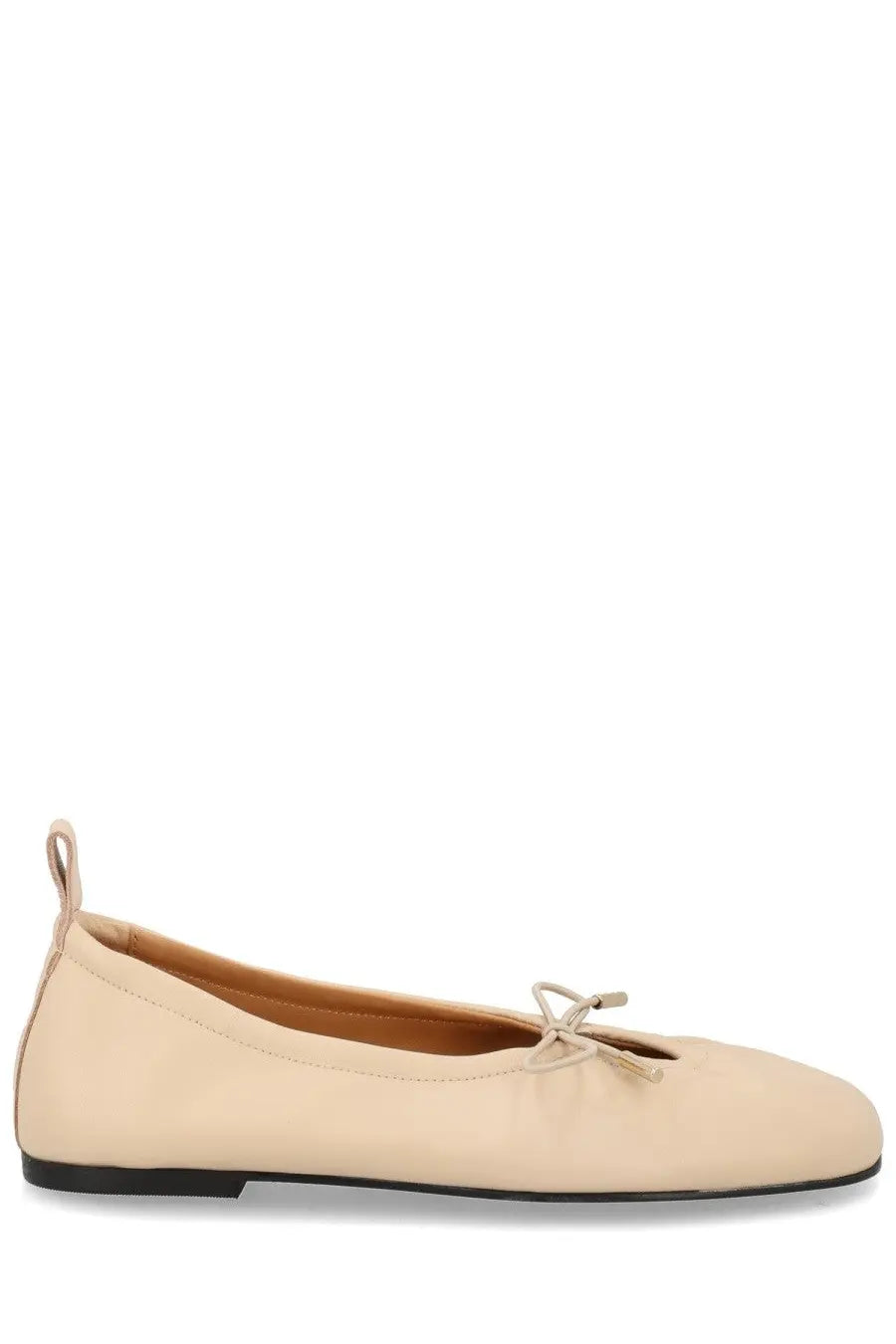 Beige leather ballet flat with a small bow at the toe from alohas women’s dancer rosalind yellow collection