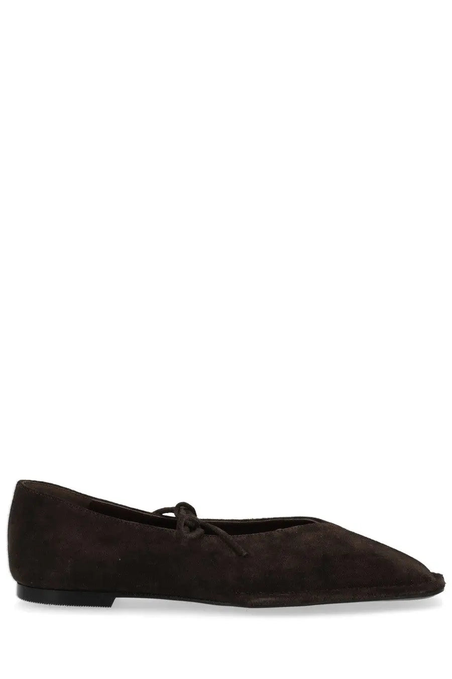 Alohas women’s dancer sway brown dark brown suede flat shoe with pointed toe and tied lace detail