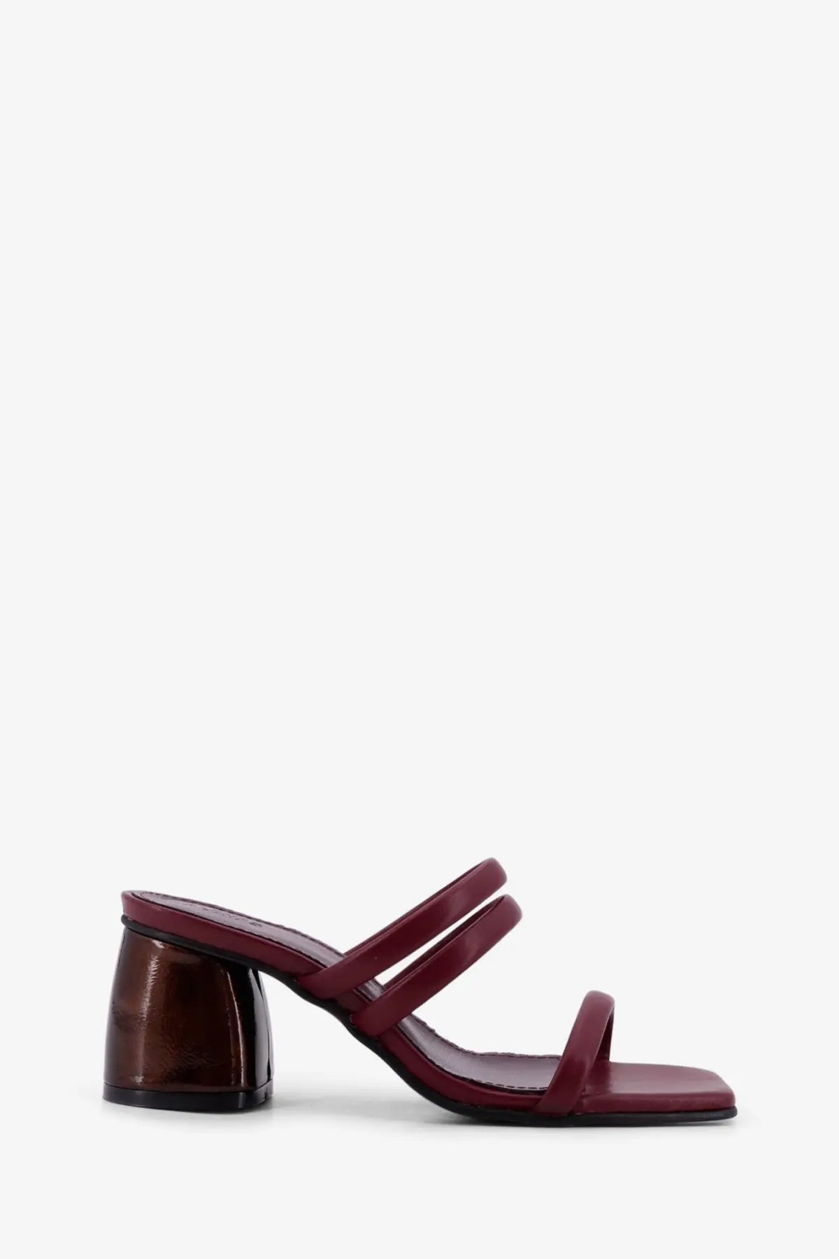 Burgundy patent leather mule sandal with square toe and block heel from alohas women’s indiana leather sandals red