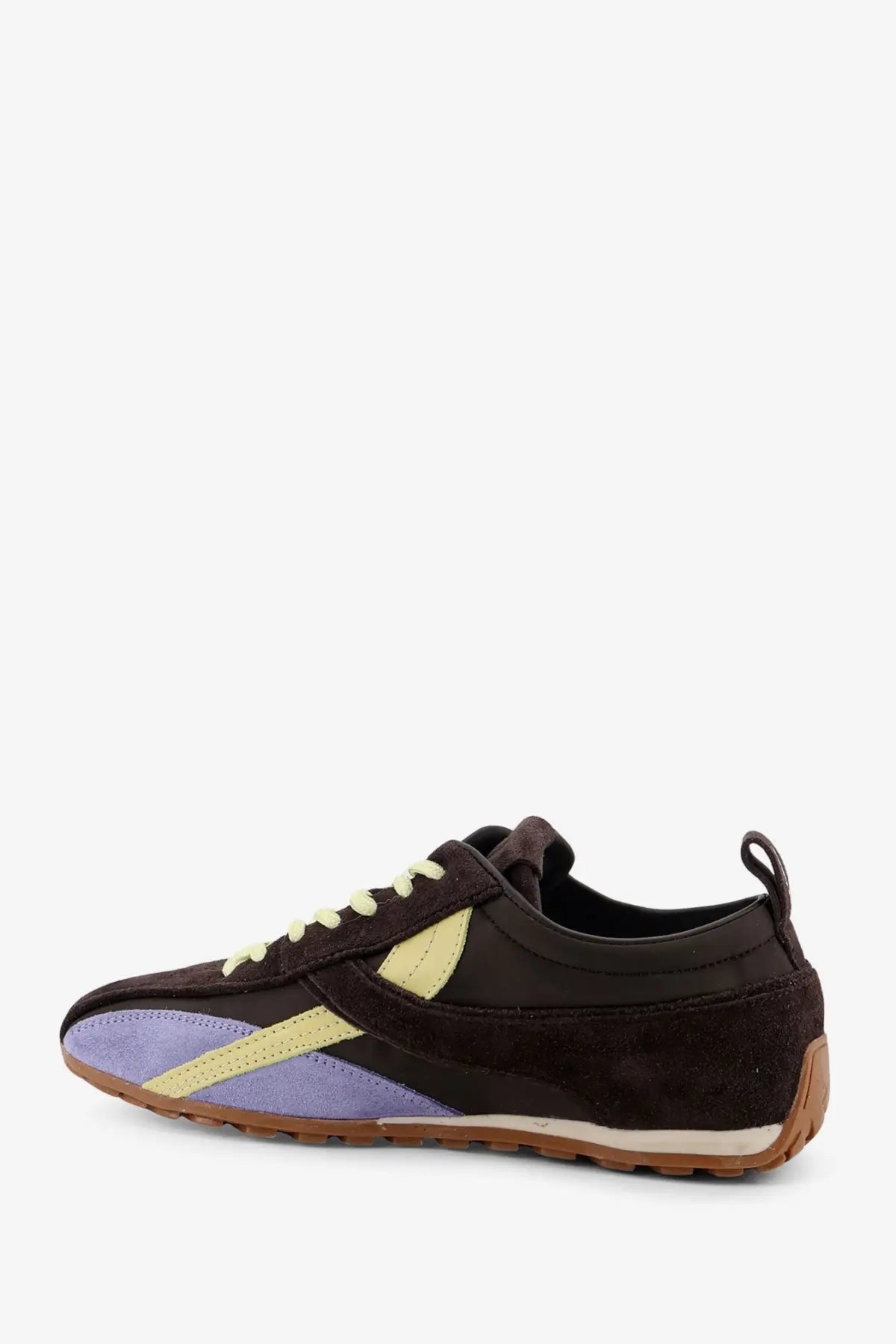 Alohas women’s leather and suede sneakers brown with purple and yellow accents in a classic low-top design