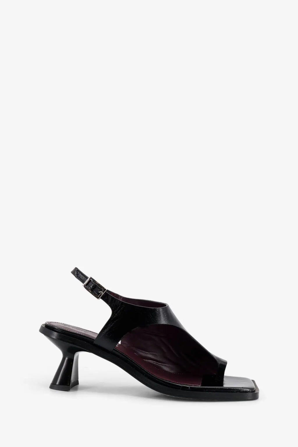 Alohas women’s mahina black leather sandal with square toe low block heel and adjustable ankle strap