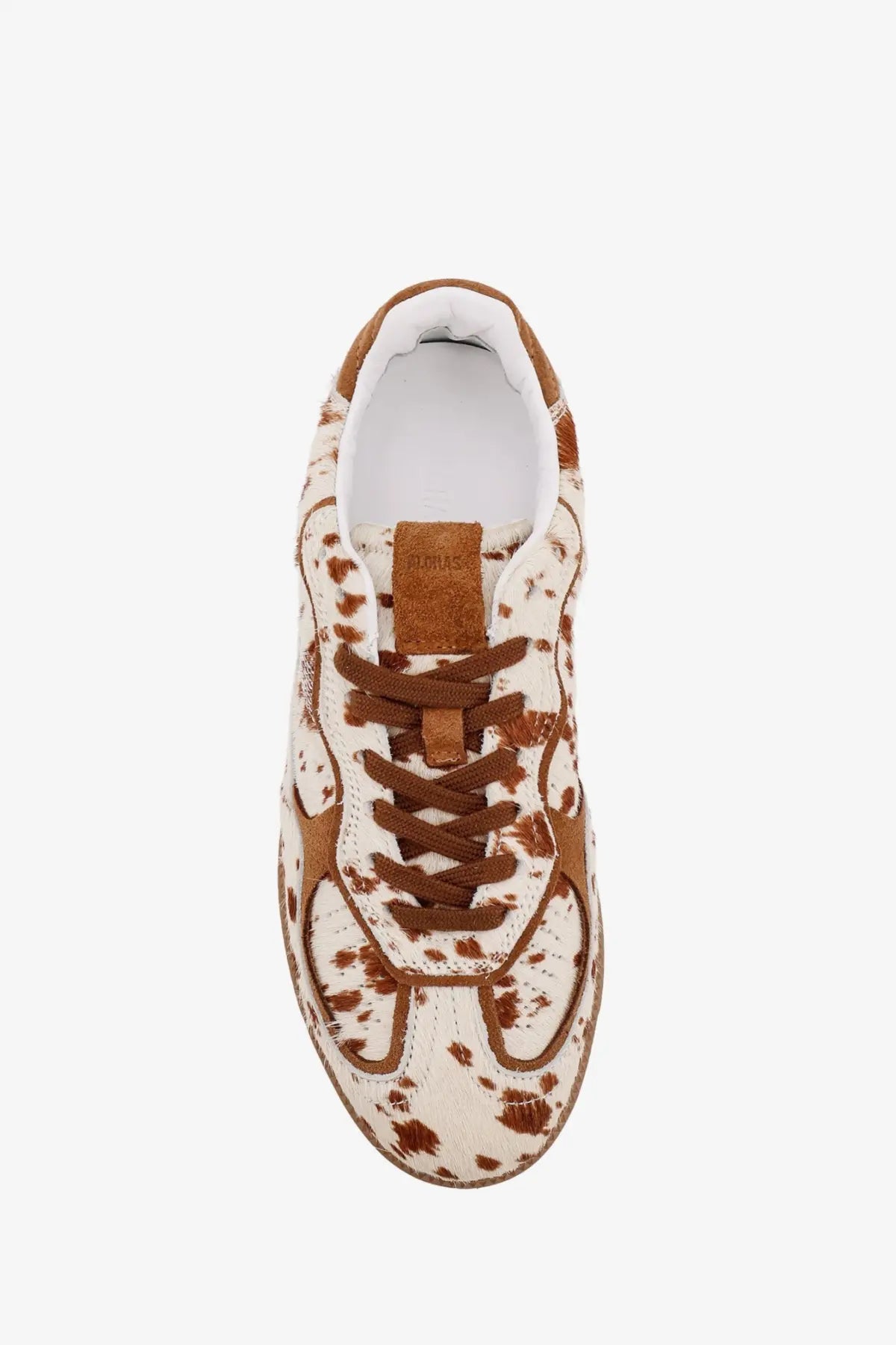Alohas women’s tb ponyskin sneakers beige with white and brown cowhide pattern and suede accents