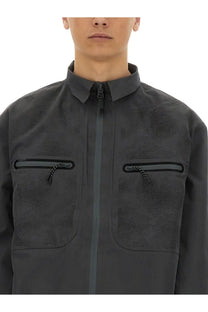 Alpha industries men’s laser cut shirt grey with dark gray mesh texture and black zipper technical jacket details