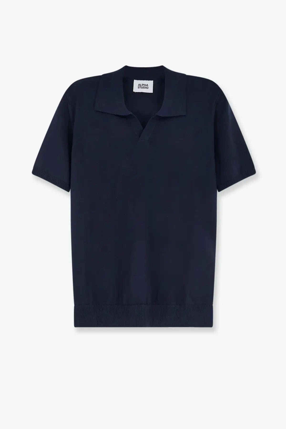Navy blue Alpha-Studio men’s cotton polo shirt with classic collar and ribbed cuffs ideal for casual wear