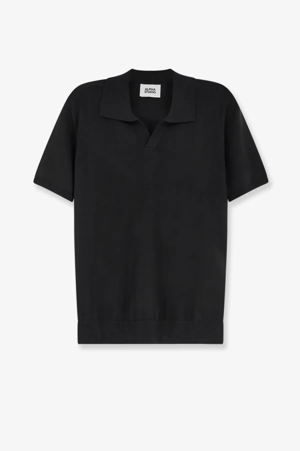 Alpha-studio men’s black cotton polo shirt with short sleeves classic collar and ribbed hem