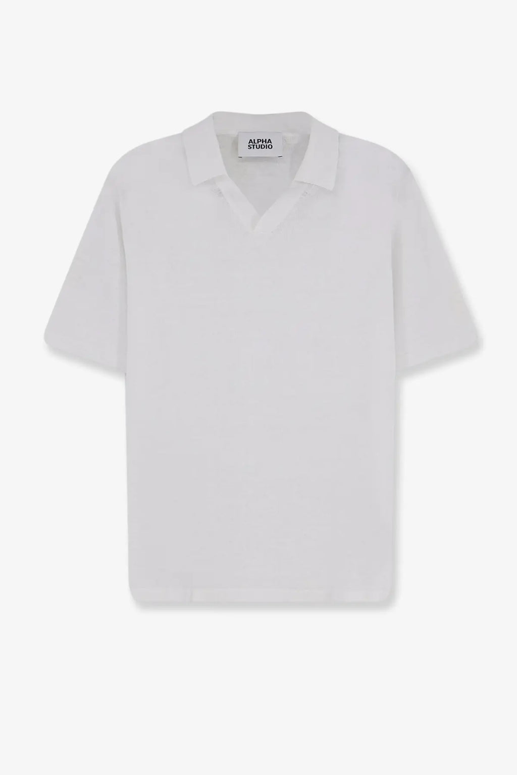 Alpha-Studio men’s white cotton polo shirt with short sleeves featuring clean minimalist design and subtle texture