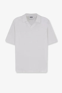Alpha-Studio men’s white cotton polo shirt with short sleeves featuring clean minimalist design and subtle texture