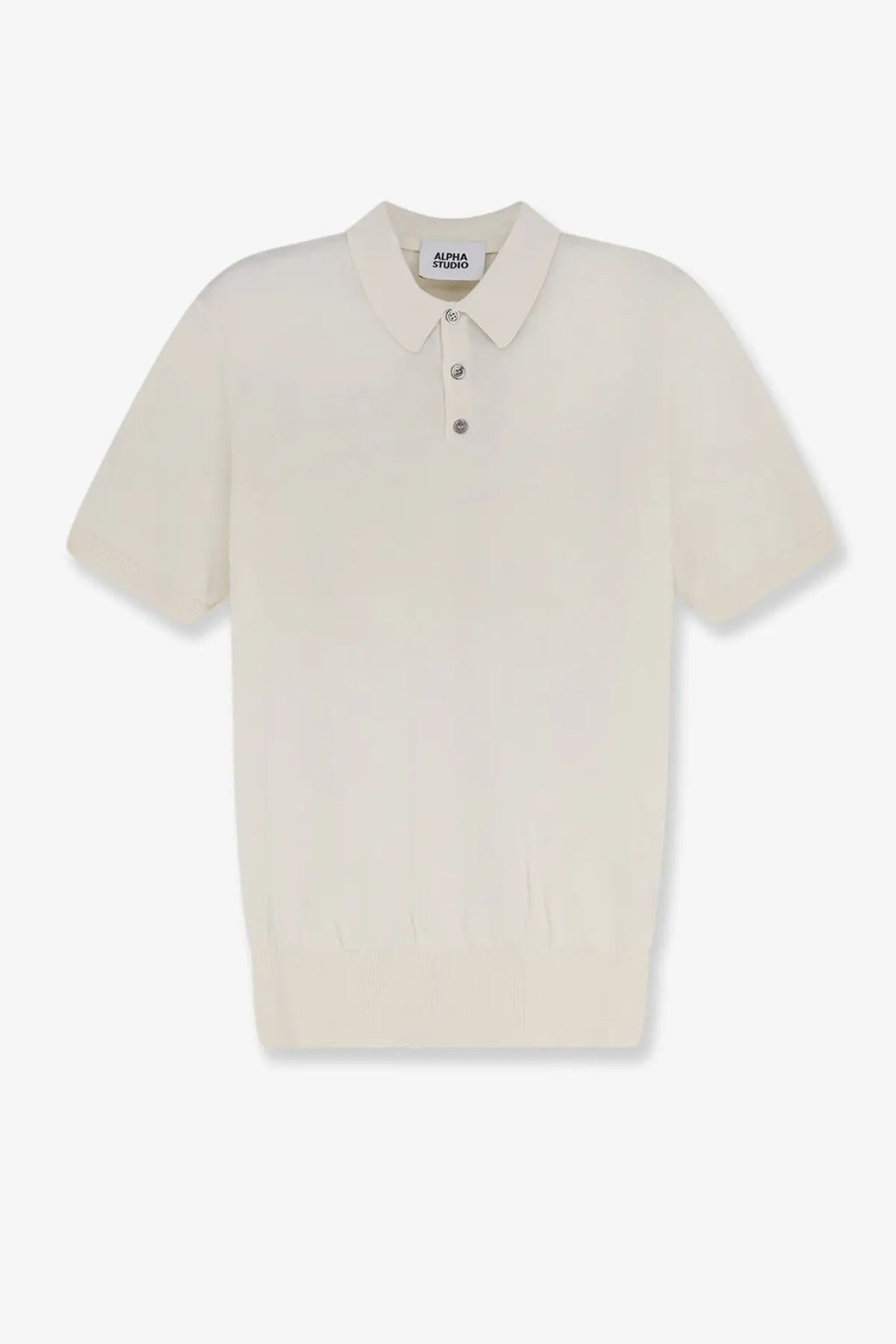 Cream-colored alpha-studio men’s short-sleeved polo shirt with classic collar three silver buttons cotton silk blend