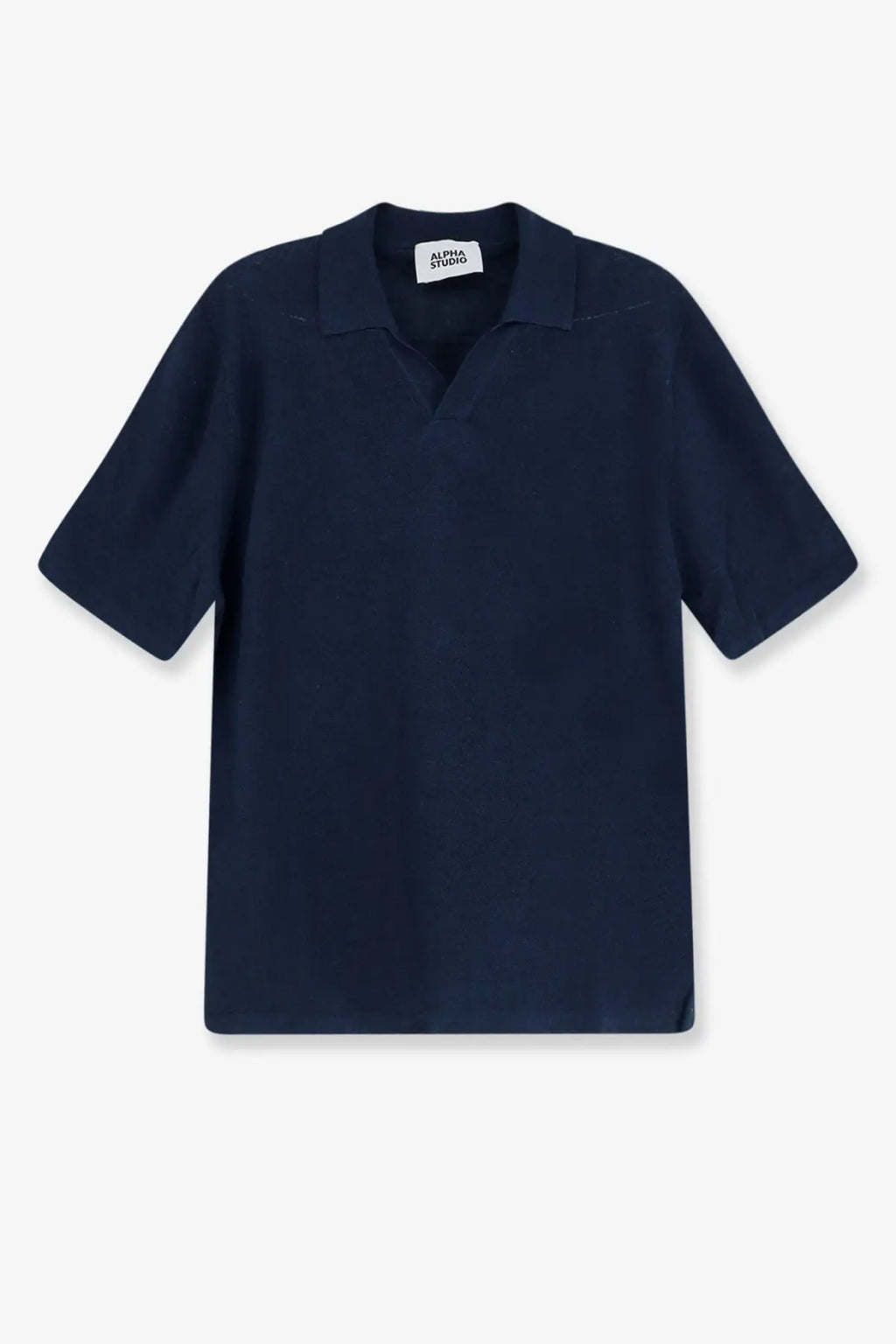 Alpha-Studio men’s navy blue short-sleeved polo shirt with classic collar made of linen and cotton blend