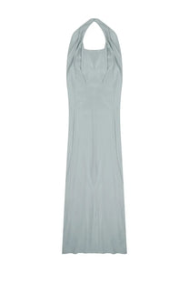 Alysi women’s light blue halter neck maxi dress with smooth flowing fabric and subtle vertical seams