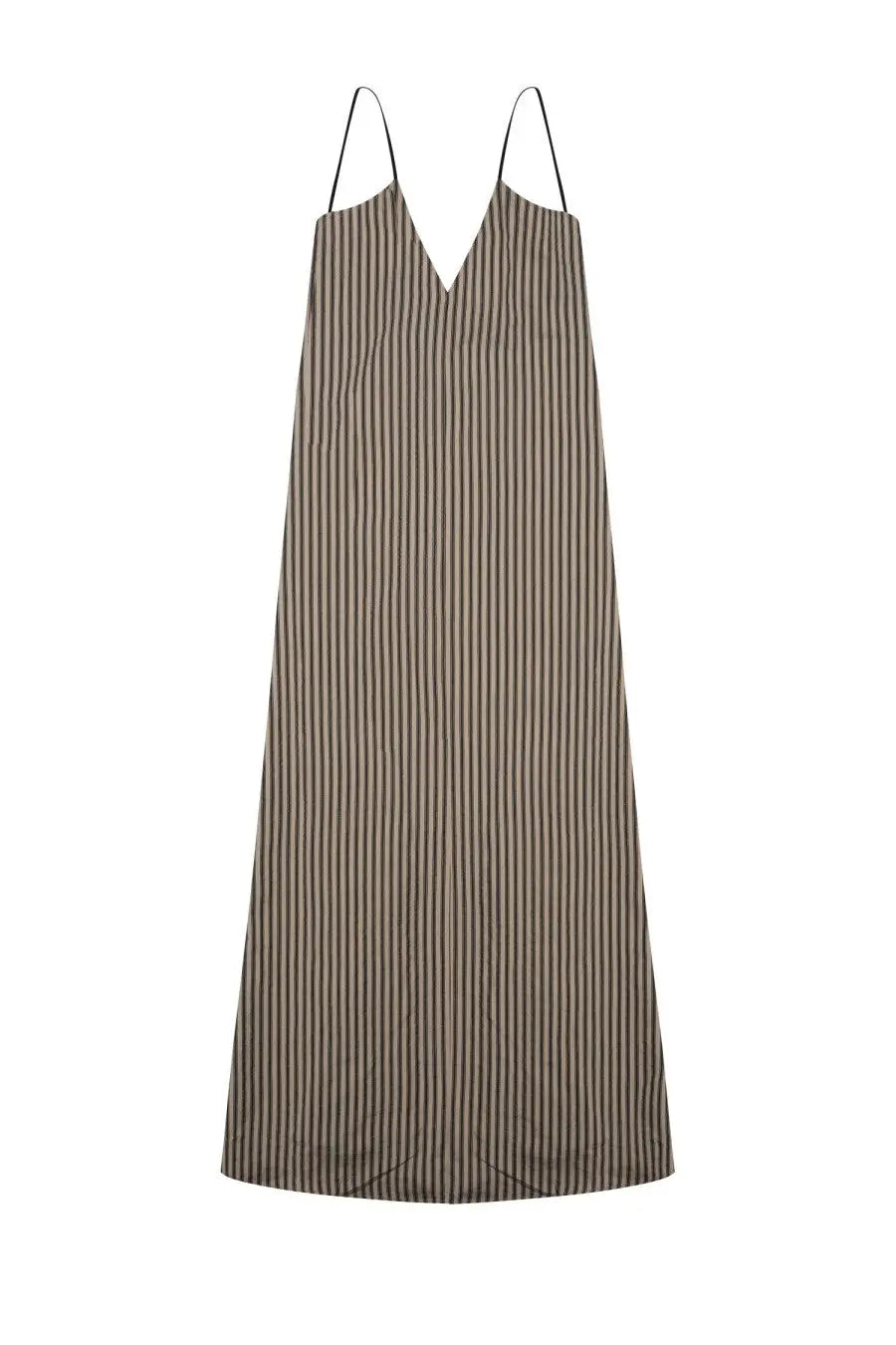 Alysi women’s abito sottoveste righe beige long sleeveless dress with thin straps and vertical brown and black stripes