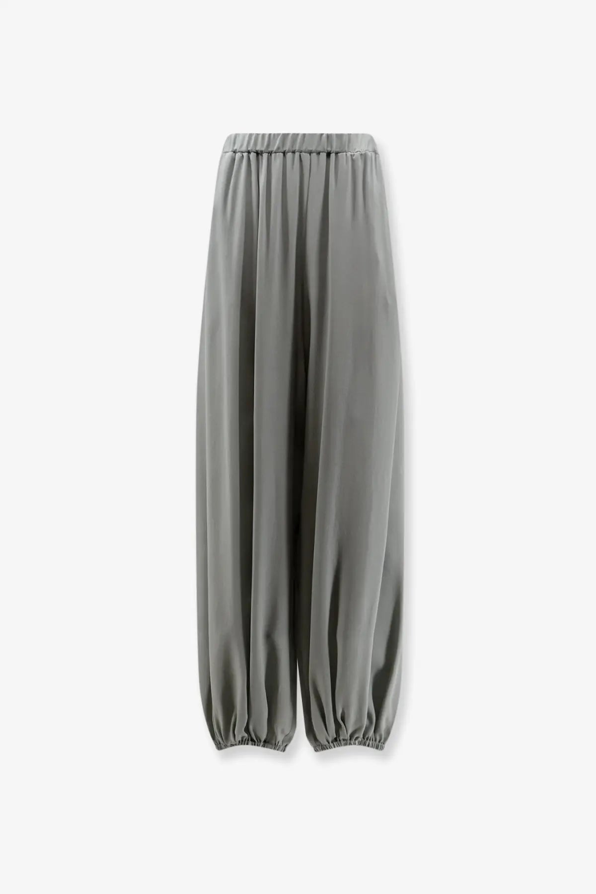 Alyci women’s gray satin wide-leg trousers with elastic waistband and cuffed hems in silk material
