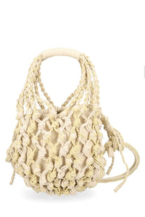 Alysi women’s borsa rete white cream woven mesh handbag with braided handles and drawstring closure