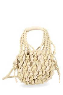Cream-colored woven rope handbag with braided handles and knotted mesh design alysi women’s borsa rete white