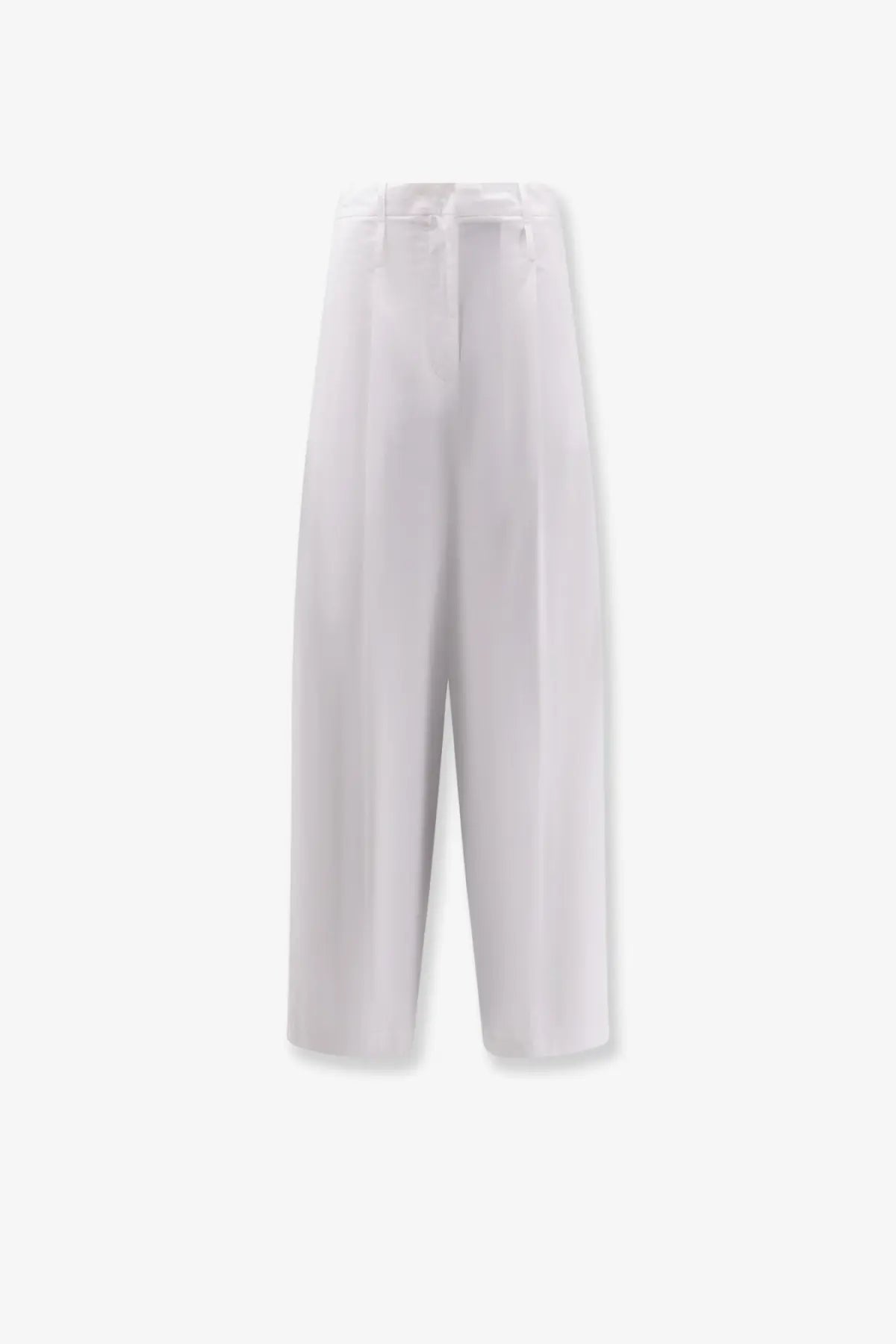 Alysi women’s white cotton high-waisted wide-leg trousers with smooth flowing fabric and subtle front pleats