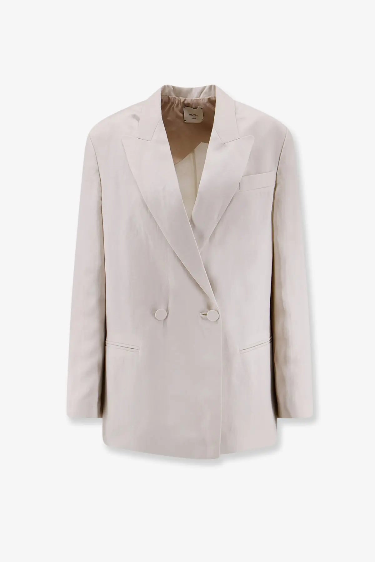 Alysi women’s off-white double breasted lyocell and linen blazer with tailored fit and subtle texture