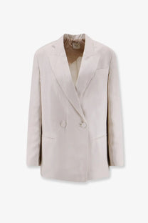 Alysi women’s off-white double breasted lyocell and linen blazer with tailored fit and subtle texture