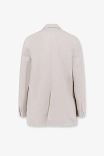 Alysi women’s double breasted off-white blazer with tailored fit and subtle stitching in lyocell and linen gesso fabric