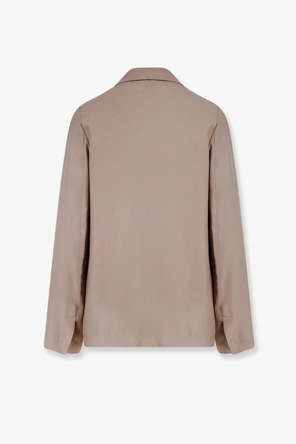 Alysi women’s beige double breasted silk blazer with a sleek minimalist design and smooth fabric