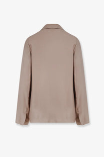 Alysi women’s beige double breasted silk blazer with a sleek minimalist design and smooth fabric