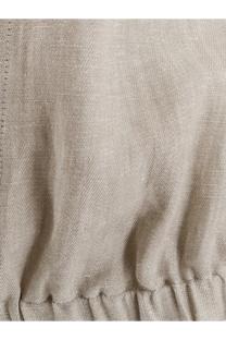 Beige linen sleeveless jacket by alysi with subtle woven texture and gathered hem in grezzo color