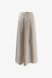 Alysi women’s flared linen skirt grezzo in light beige with subtle vertical pleats and button closure at the waist
