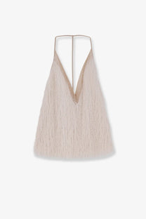 Alysi women’s beige fringed halter top meringa with deep v-neckline and thin straps made of delicate fabric