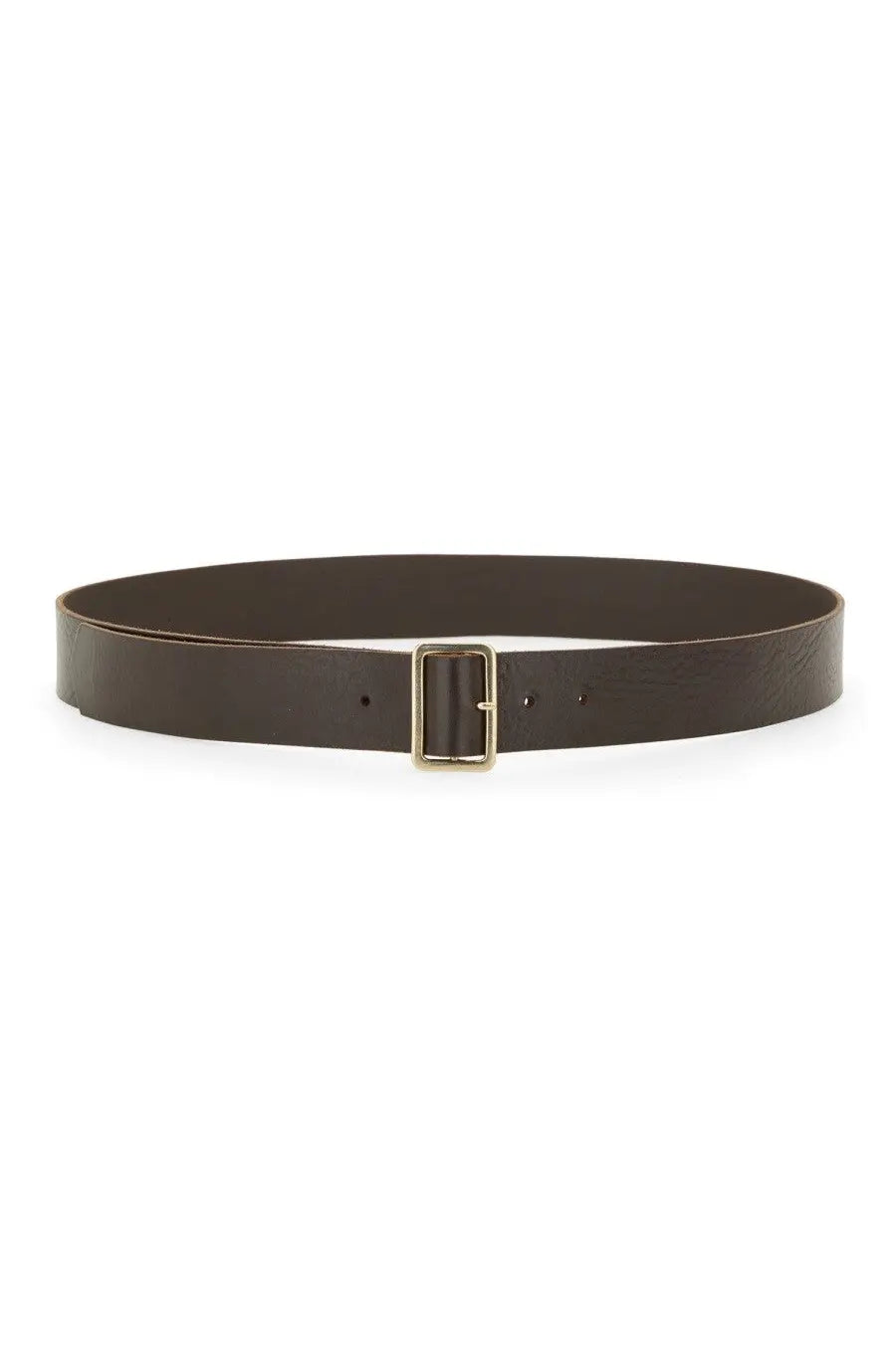 Alysi women’s dark brown leather belt with a gold-toned rectangular buckle for stylish waist cinching