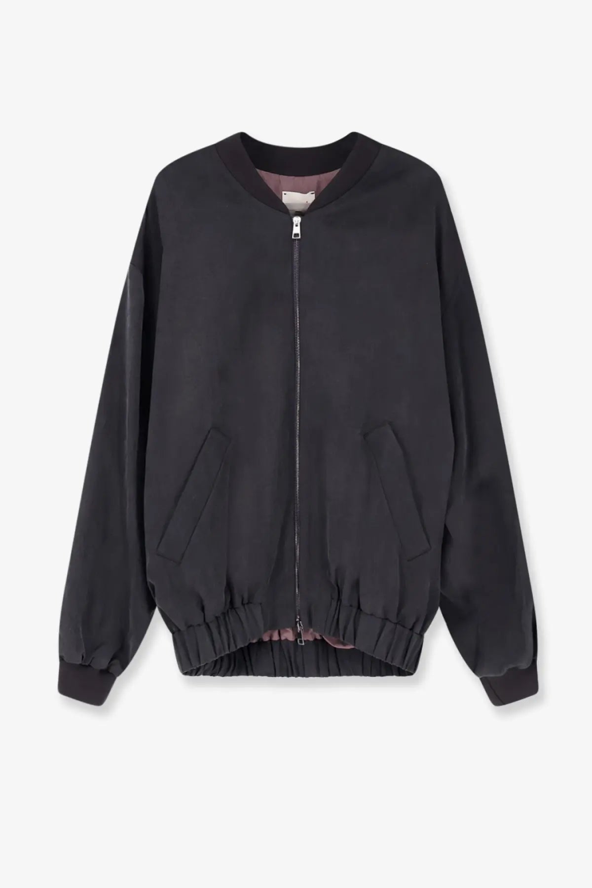 Alysi women’s lyocell and linen black bomber jacket with matte finish elasticated cuffs hem and slanted pockets