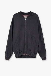 Alysi women’s lyocell and linen black bomber jacket with matte finish elasticated cuffs hem and slanted pockets