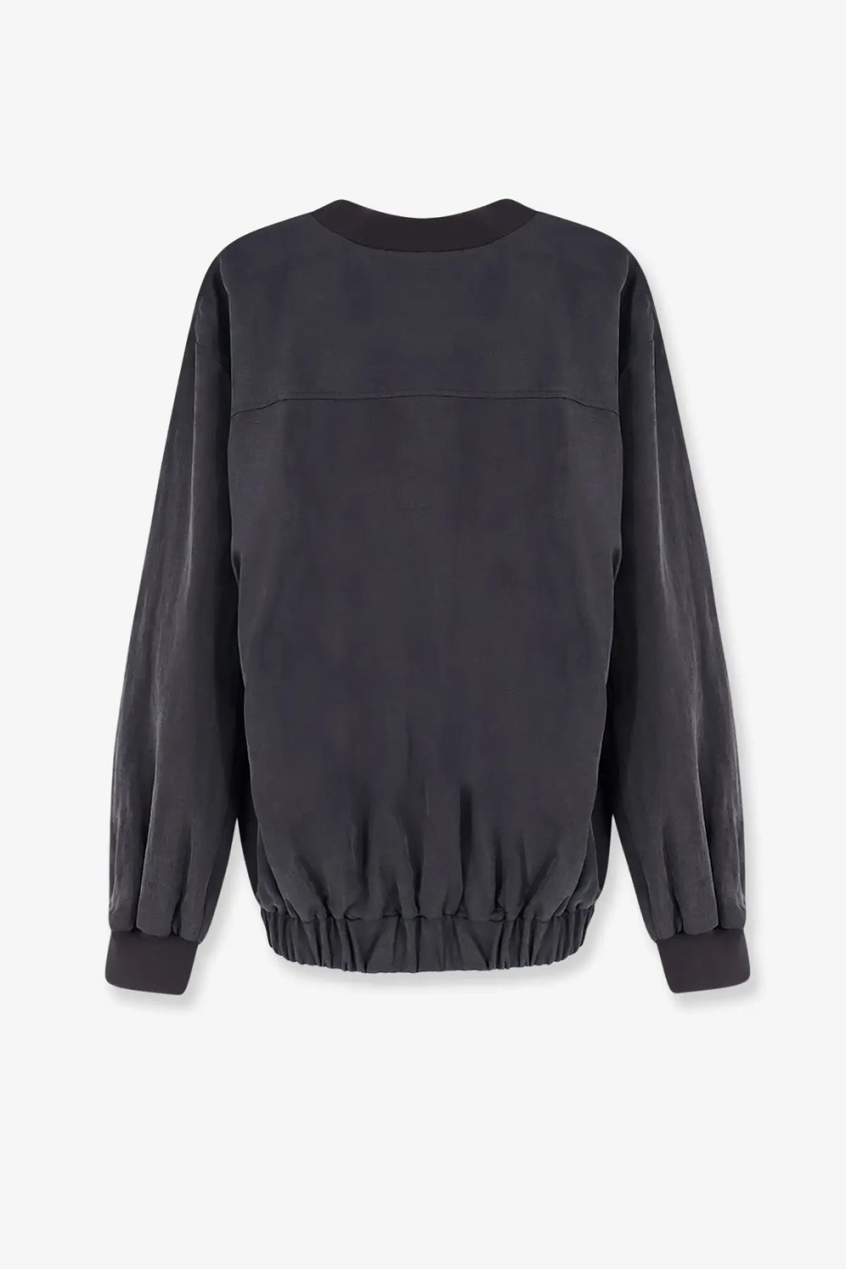 Alysi women’s black lyocell and linen bomber sweatshirt with oversized relaxed fit elastic cuffs and subtle seam detailing