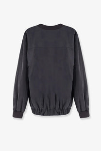 Alysi women’s black lyocell and linen bomber sweatshirt with oversized relaxed fit elastic cuffs and subtle seam detailing