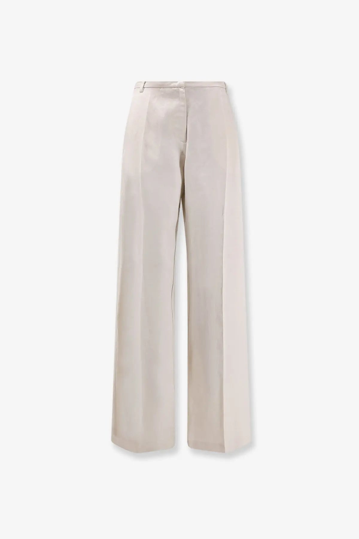 Cream-colored alysi women’s wide-leg trousers made from lyocell and linen with a smooth satin-like finish