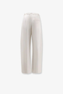 Cream-colored alysi women’s wide-leg trousers with tailored fit and subtle stitching in lyocell and linen gesso fabric