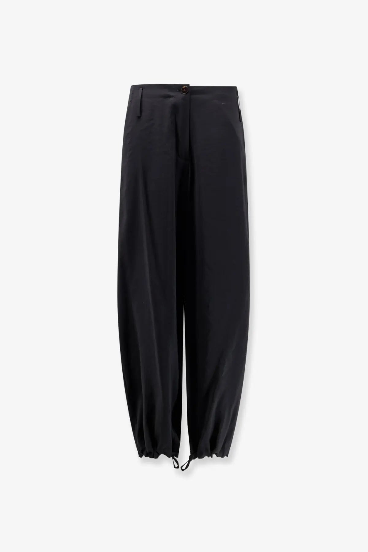 Alysi women’s black modal trousers with a sleek tapered silhouette and elastic cuffs for comfortable wear