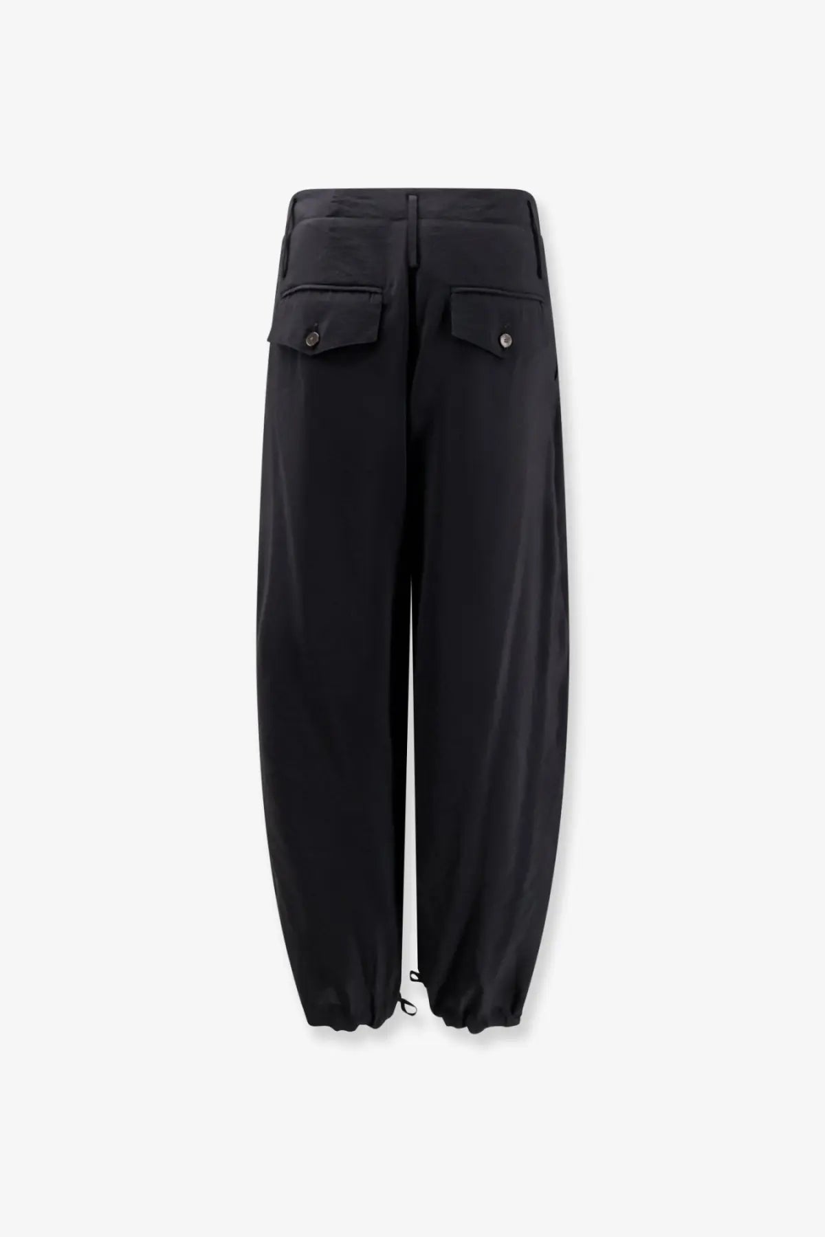 Alysi women’s black modal trousers with high waist tapered fit buttoned flap pockets and drawstring cuffs