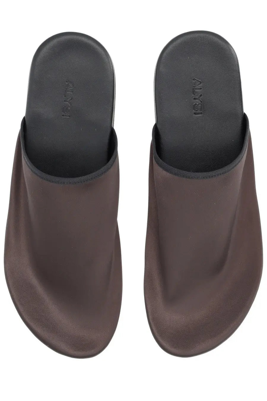 Alysi women’s mule slippers in raso brown suede with black rubber soles and a minimalist design