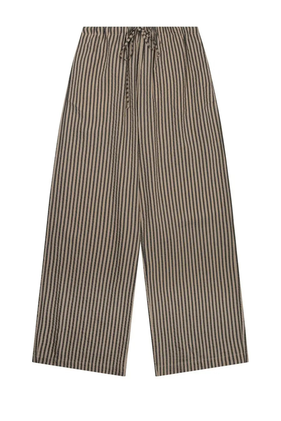 Alysi women’s pantalone ampio righe beige wide-leg trousers with vertical black and beige stripes and drawstring waistband