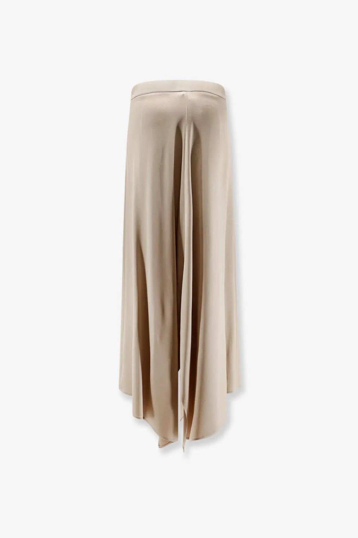 Beige satin maxi skirt by alysi with high waist and asymmetrical hemline for elegant occasions