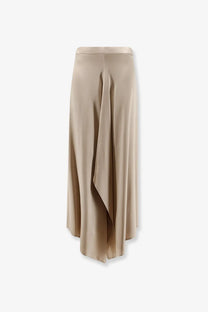 Beige satin midi skirt alysi women’s satin skirt petalo with flowing asymmetrical hemline