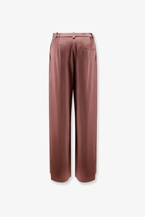 Alysi women’s satin trousers in mauve wide-leg design with subtle sheen and clean tailoring