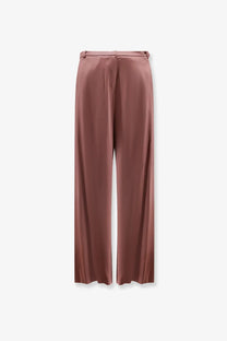 Alyso women’s satin trousers in blue with silk-like mauve wide-leg design, high waist, and subtle front pleats