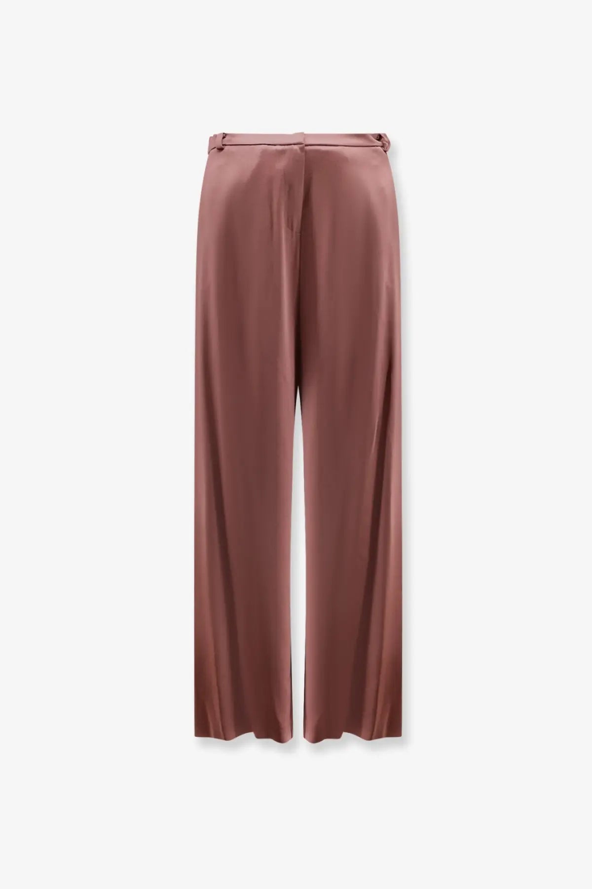 Alysi women’s satin trousers blue with silk-like mauve wide-leg design and high-waisted subtle front pleats