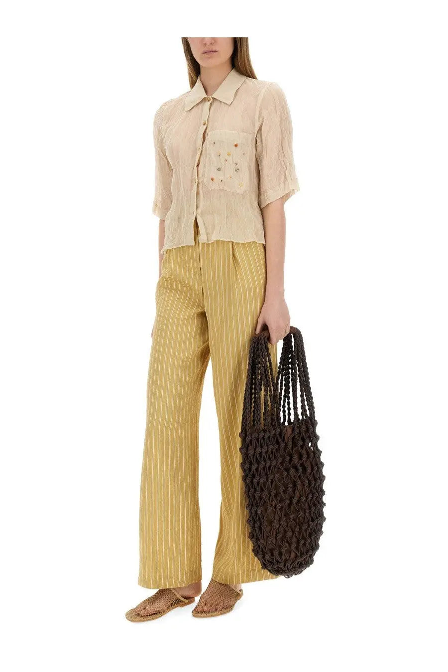 Alysi Women's Striped Satin Tailored Pants Beige, view 2